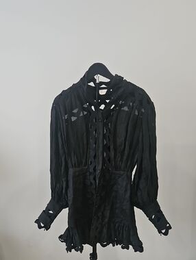 Zimmermann Black Cutout Lace Blouse with Lace-Up Front